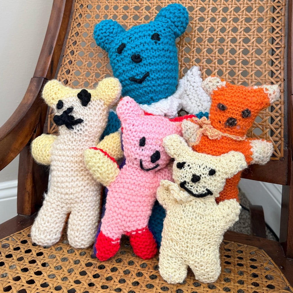 5 Vintage Crochet Stuffed Animals Knitted Bears Stuffies Handmade Handcrafted